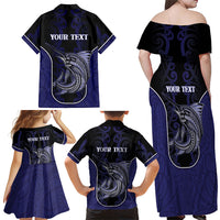 Personalised New Zealand Aotearoa Family Matching Off Shoulder Maxi Dress and Hawaiian Shirt Blue Marlin Fishing Maori Pattern LT05 - Polynesian Pride
