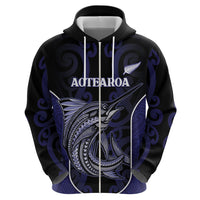 Personalised New Zealand Aotearoa Hoodie Blue Marlin Fishing Maori Pattern