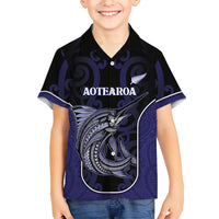 Personalised New Zealand Aotearoa Kid Hawaiian Shirt Blue Marlin Fishing Maori Pattern