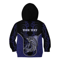 Personalised New Zealand Aotearoa Kid Hoodie Blue Marlin Fishing Maori Pattern
