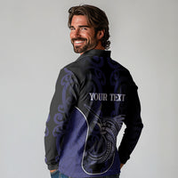 Personalised New Zealand Aotearoa Long Sleeve Polo Shirt Blue Marlin Fishing Maori Pattern