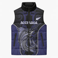Personalised New Zealand Aotearoa Sleeveless Puffer Jacket Blue Marlin Fishing Maori Pattern