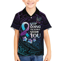 Polynesia Suicide Prevention Awareness Family Matching Off The Shoulder Long Sleeve Dress and Hawaiian Shirt Keep Going The World Needs You
