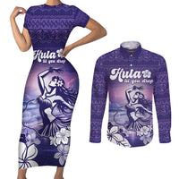 Aloha Hawaii Kauai Island Couples Matching Short Sleeve Bodycon Dress and Long Sleeve Button Shirt Hula Till You Drop