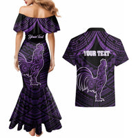 Personalised Hawaii Kauai Island Couples Matching Mermaid Dress and Hawaiian Shirt Rooster Tribal Tattoo Simple Style LT05 - Polynesian Pride