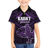 Personalised Hawaii Kauai Island Family Matching Off The Shoulder Long Sleeve Dress and Hawaiian Shirt Rooster Tribal Tattoo Simple Style LT05 Son's Shirt Purple - Polynesian Pride