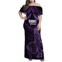 Personalised Hawaii Kauai Island Family Matching Off Shoulder Maxi Dress and Hawaiian Shirt Rooster Tribal Tattoo Simple Style LT05 Mom's Dress Purple - Polynesian Pride