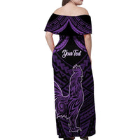Personalised Hawaii Kauai Island Family Matching Off Shoulder Maxi Dress and Hawaiian Shirt Rooster Tribal Tattoo Simple Style LT05 - Polynesian Pride