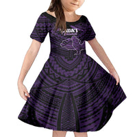 Personalised Hawaii Kauai Island Family Matching Puletasi and Hawaiian Shirt Rooster Tribal Tattoo Simple Style LT05 Daughter's Dress Purple - Polynesian Pride