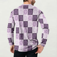 Lavender Manta Ray Hawaiian Quilt Motif Button Sweatshirt