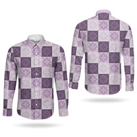 Lavender Manta Ray Hawaiian Quilt Motif Couples Matching Long Sleeve Bodycon Dress and Long Sleeve Button Shirt