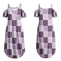 Lavender Manta Ray Hawaiian Quilt Motif Couples Matching Summer Maxi Dress and Long Sleeve Button Shirt