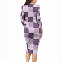 Lavender Manta Ray Hawaiian Quilt Motif Long Sleeve Bodycon Dress