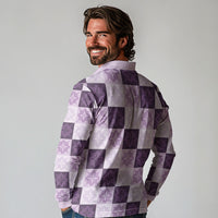 Lavender Manta Ray Hawaiian Quilt Motif Long Sleeve Polo Shirt