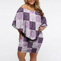 Lavender Manta Ray Hawaiian Quilt Motif Off Shoulder Short Dress
