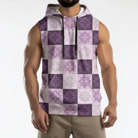 Lavender Manta Ray Hawaiian Quilt Motif Sleeveless Hoodie