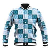 Cyan Manta Ray Hawaiian Quilt Motif Baseball Jacket