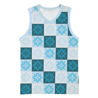 Cyan Manta Ray Hawaiian Quilt Motif Basketball Jersey