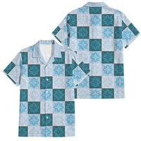 Cyan Manta Ray Hawaiian Quilt Motif Family Matching Long Sleeve Bodycon Dress and Hawaiian Shirt