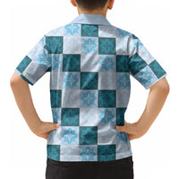 Cyan Manta Ray Hawaiian Quilt Motif Hawaiian Shirt