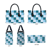 Cyan Manta Ray Hawaiian Quilt Motif Leather Bag