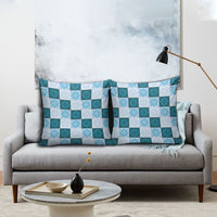 Cyan Manta Ray Hawaiian Quilt Motif Pillow Cover