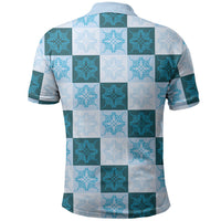 Cyan Manta Ray Hawaiian Quilt Motif Polo Shirt