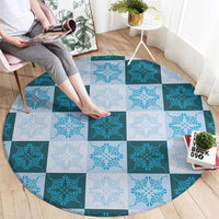 Cyan Manta Ray Hawaiian Quilt Motif Round Carpet
