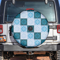 Cyan Manta Ray Hawaiian Quilt Motif Spare Tire Cover