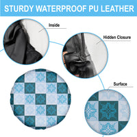 Cyan Manta Ray Hawaiian Quilt Motif Spare Tire Cover