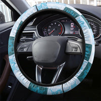 Cyan Manta Ray Hawaiian Quilt Motif Steering Wheel Cover
