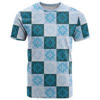Cyan Manta Ray Hawaiian Quilt Motif T Shirt