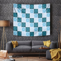 Cyan Manta Ray Hawaiian Quilt Motif Tapestry