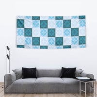Cyan Manta Ray Hawaiian Quilt Motif Tapestry