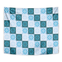 Cyan Manta Ray Hawaiian Quilt Motif Tapestry