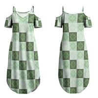 Sage Green Manta Ray Hawaiian Quilt Motif Couples Matching Summer Maxi Dress and Long Sleeve Button Shirt