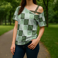 Sage Green Manta Ray Hawaiian Quilt Motif Cross Shoulder Shirt