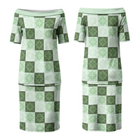 Sage Green Manta Ray Hawaiian Quilt Motif Family Matching Puletasi and Hawaiian Shirt