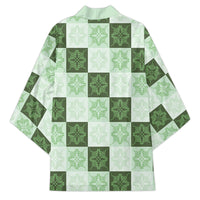Sage Green Manta Ray Hawaiian Quilt Motif Kimono
