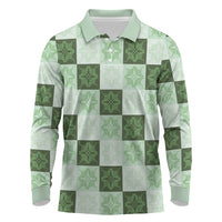Sage Green Manta Ray Hawaiian Quilt Motif Long Sleeve Polo Shirt