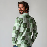 Sage Green Manta Ray Hawaiian Quilt Motif Long Sleeve Polo Shirt