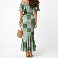 Sage Green Manta Ray Hawaiian Quilt Motif Mermaid Dress