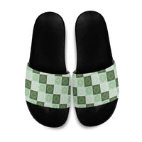 Sage Green Manta Ray Hawaiian Quilt Motif Slide Sandals