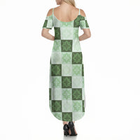 Sage Green Manta Ray Hawaiian Quilt Motif Summer Maxi Dress