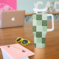 Sage Green Manta Ray Hawaiian Quilt Motif Tumbler With Handle