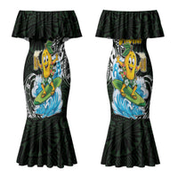 Aloha Hawaii Mango Surfing Couples Matching Mermaid Dress and Hawaiian Shirt Polynesian Style