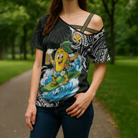 Aloha Hawaii Mango Surfing Cross Shoulder Shirt Polynesian Style