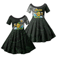Aloha Hawaii Mango Surfing Family Matching Long Sleeve Bodycon Dress and Hawaiian Shirt Polynesian Style