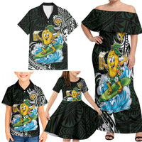 Aloha Hawaii Mango Surfing Family Matching Off Shoulder Maxi Dress and Hawaiian Shirt Polynesian Style