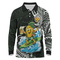 Aloha Hawaii Mango Surfing Long Sleeve Polo Shirt Polynesian Style